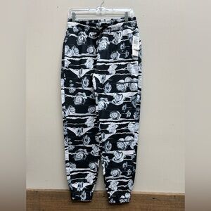 Men's Black and White Floral Joggers